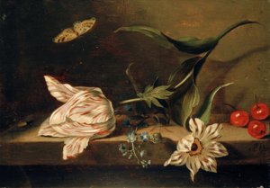 Natura morta con fiori su un tavolo