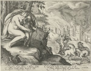 Venere incoraggia Cupido a scoccare una freccia verso Plutone da Jacob Matham (attributed to)