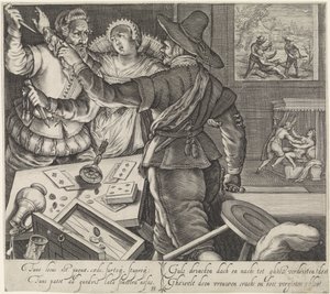 Giocatori di carte che combattono con armi sguainate da Jacob Matham