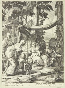 La sacra famiglia seduta in un paesaggio con Elisabetta, Zaccaria e Giovanni Battista bambino da Jacob Matham
