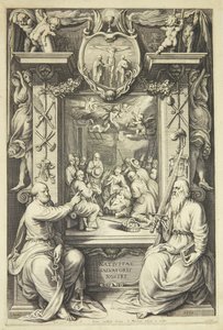 Adorazione dei pastori con Pietro e Paolo in una cornice allegorica da Jacob Matham