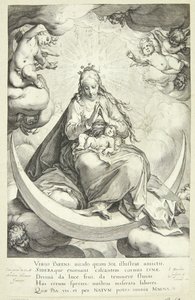 Vergine Maria con il Bambino Gesù sulla falce di luna, circondata da angeli