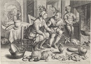 Scena di cucina con pollo allo spiedo