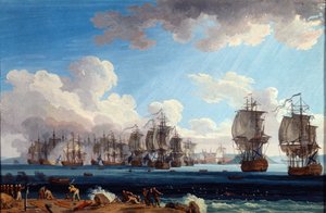La Battaglia Navale di Chesma del 5 luglio 1770, XVIII secolo da Jacob Philip Hackert