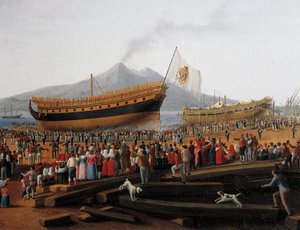 Varo di una nave nel cantiere navale di Castellammare di Stabia da Jacob Philippe Hackert