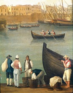 Pescatori di cozze di Monopoli, Puglia, Italia da Jacob Philippe Hackert