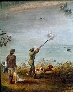 La caccia alla folaga di Ferdinando I delle Due Sicilie (o Ferdinando IV di Napoli) (1751-1825) sul lago Fusaro vicino a Napoli, Italia (Ferdinando IV caccia la folaga sul lago Fusaro) (dettaglio) Dipinto di Jacob Philipp Hackert detto Hackert d