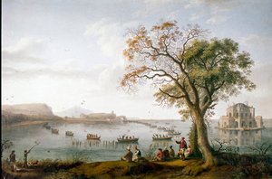 La caccia alla folaga di Ferdinando I delle Due Sicilie sul lago Fusaro vicino a Napoli, Italia da Jacob Philippe Hackert