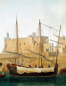 Veduta di una nave nel porto di Monopoli, Puglia, Italia. Napoli, Museo Nazionale di San Martino da Jacob Philippe Hackert
