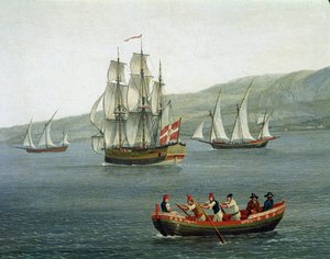 Veduta delle navi nello Stretto di Messina, Reggio Calabria, Italia (dettaglio) da Jacob Philippe Hackert