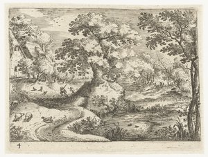 Paesaggio con viaggiatori vicino a case da Jacob Savery (I)