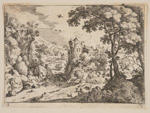 Ruscello tra la collina rocciosa e il castello, da "Paesaggi". da Jacob Savery I