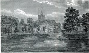 Incisione Chiesa di San Nicola a Chiswick di Schnebbelie 1807