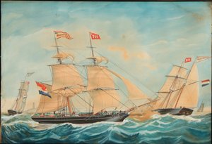 La Hendrika Bartina e la Johanna Hendrika che navigano vicino alla costa, 1852 da Jacob Spin