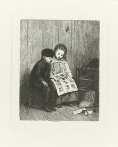 Due bambini con una stampa per bambini