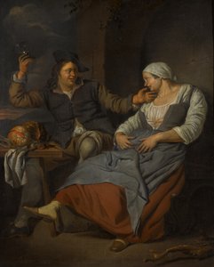 Una coppia seduta che beve vino da Jacob Toorenvliet