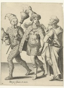 Tre figure mascherate, una con una scopa con candele da Jacob de Gheyn (II) (workshop of)