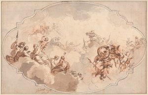 Progetto per un Soffitto: Apoteosi di Callisto o Diana (recto), e Schizzo di Figure (verso) da Jacob de Wit