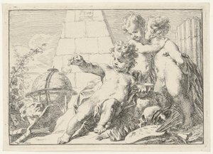 Tre geni presso una piramide da Jacob de Wit