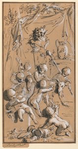 Putti che giocano davanti a un erma da Jacob de Wit