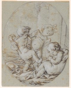 Tre putti: Progetto per un dipinto a grisaglia da Jacob de Wit