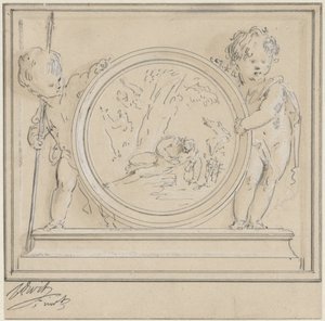 Due putti con medaglione, in cui Narciso ed Eco da Jacob de Wit