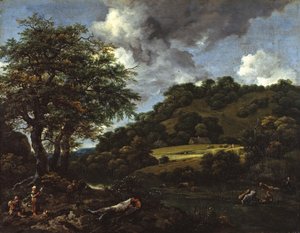 Un paesaggio collinare con querce alte da Jacob van Ruisdael