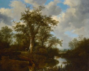 Paesaggio boscoso con bestiame che attraversa un ruscello da Jacob van Ruisdael