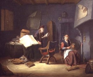 Interno con uno studioso e una vecchia che fila