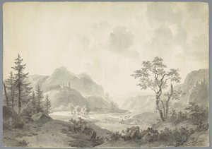 Paesaggio montano con un fiume da Jacob van Strij