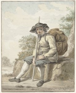 Uomo seduto con un sacco e un bastone da Jacob van Strij