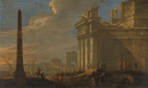 Veduta di un porto italiano da Jacob van der Ulft (signed by artist)