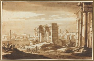 Una vista capriccio di rovine romane lungo il Tevere da Jacob van der Ulft