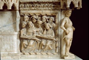 Monumento funebre di Carlo, Roberto e Riccardo da Saliceto: studenti che seguono un corso da Jacobello and Pier Paolo dalle Masegne