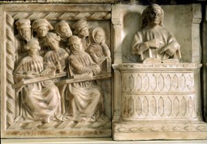 Monumento funebre di Carlo, Roberto e Riccardo da Saliceto: studenti che seguono un corso (scultura, c.1403) da Jacobello and Pier Paolo dalle Masegne