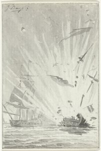 Esplosione della nave corsara olandese De Dappere Patriot in combattimento con la nave inglese Kameleon, 14 agosto 1781