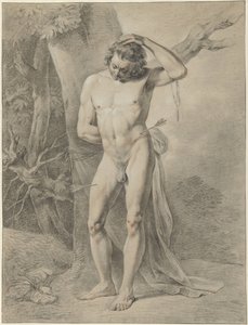 Nudo maschile in piedi, davanti a un albero da Jacobus Johannes Lauwers