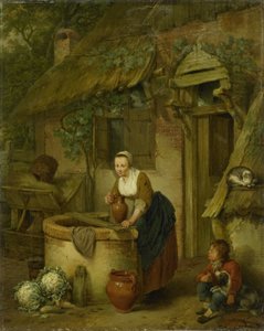 Donna che Attrae Acqua da un Pozzo da Jacobus Johannes Lauwers