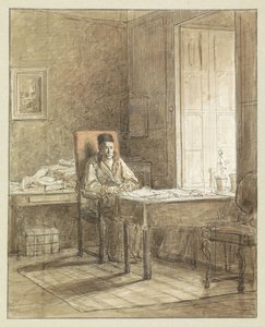Ritratto di Gerrit Lamberts, seduto in una poltrona nel Gabinetto delle Stampe da Jacobus Ludovicus Cornet