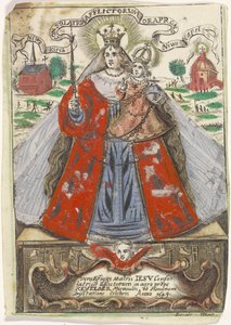 Maria con Bambino con due edifici religiosi dietro di lei da Jacobus de Man (I)