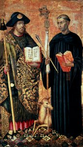 San Giacomo di Compostela rappresentato in pellegrino con bastone, cappello e conchiglia e San Gilles l