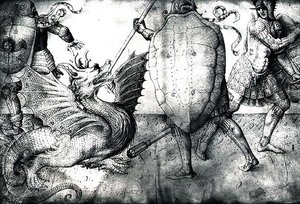 Guerrieri che combattono un drago