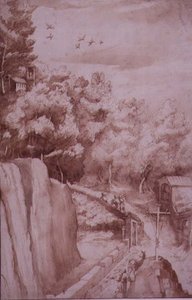 Vista del Monastero di La Verna, la strada che porta al Monastero, c.1607-12 (inchiostro e penna su carta) da Jacopo Ligozzi