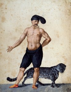 Giovane africano in piedi davanti, mezzo vestito con lunga berretta sulla testa, con tigre dietro di lui, disegno di Jacopo Ligozzi (1547-1627) da Jacopo Ligozzi