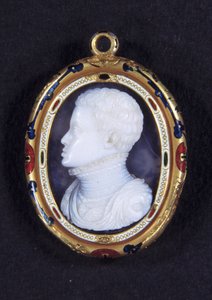 Ritratto del Principe Don Carlos (1545-1568) di Spagna. Medaglione di calcedonio