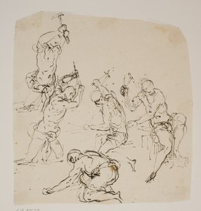 Cinque studi di scalpellini o fabbri che lavorano in una fucina da Jacopo Palma