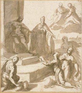 Studio per Venezia che riceve omaggi e doni da Brescia, Udine, Padova e Verona, con il Doge Francesco Venier che li presenta da Jacopo Palma il Giovane