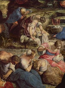 La raccolta della manna (dettaglio centrale: donna che cuce)