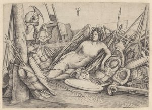 Vittoria riposante tra trofei di guerra da Jacopo de