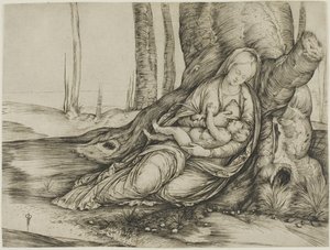 La Vergine e il Bambino reclinati contro un albero da Jacopo de